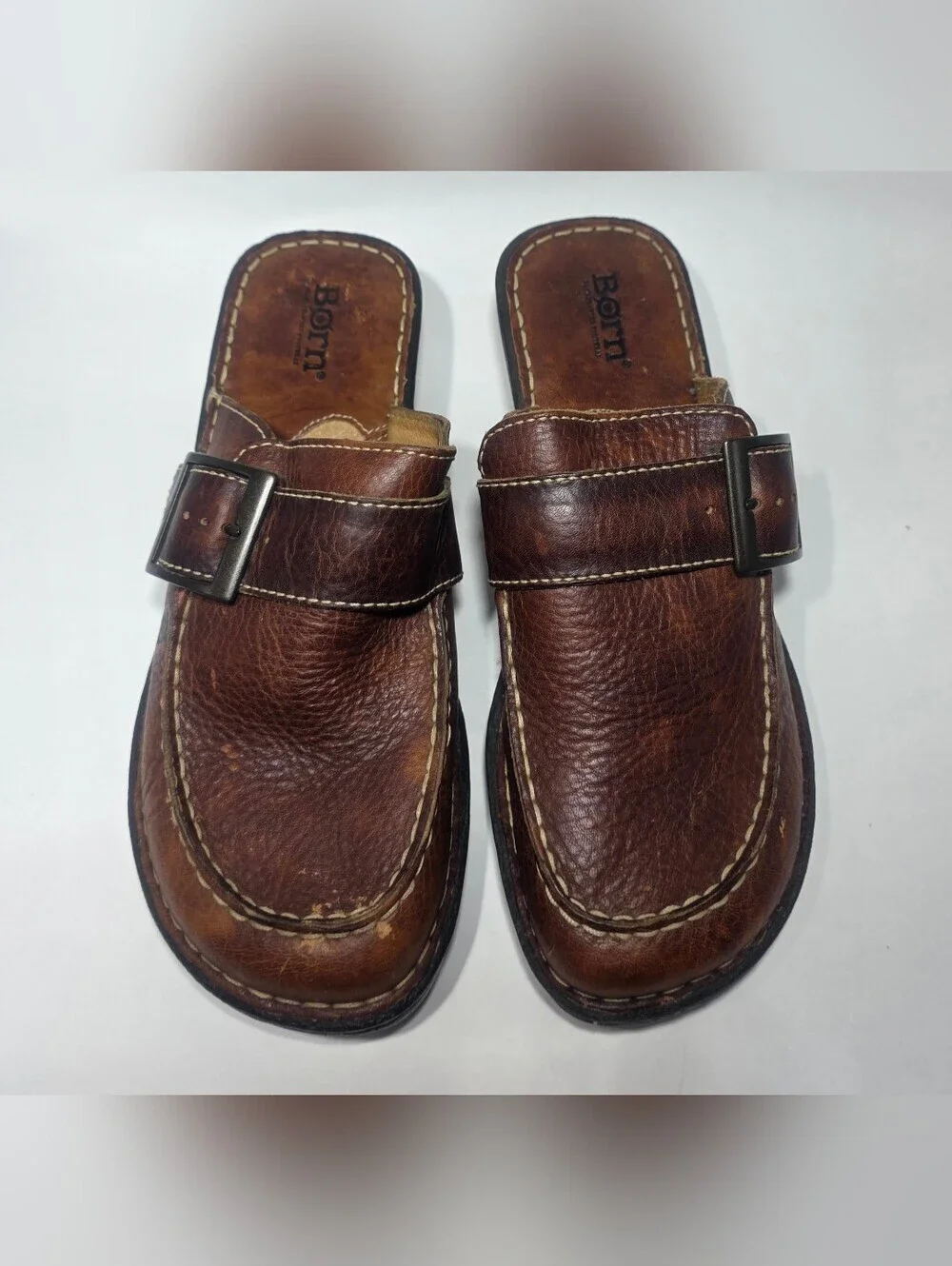 Born Brown Leather Clogs Mules Slip On Comfort Shoes Women’s US 9 EU 40.5